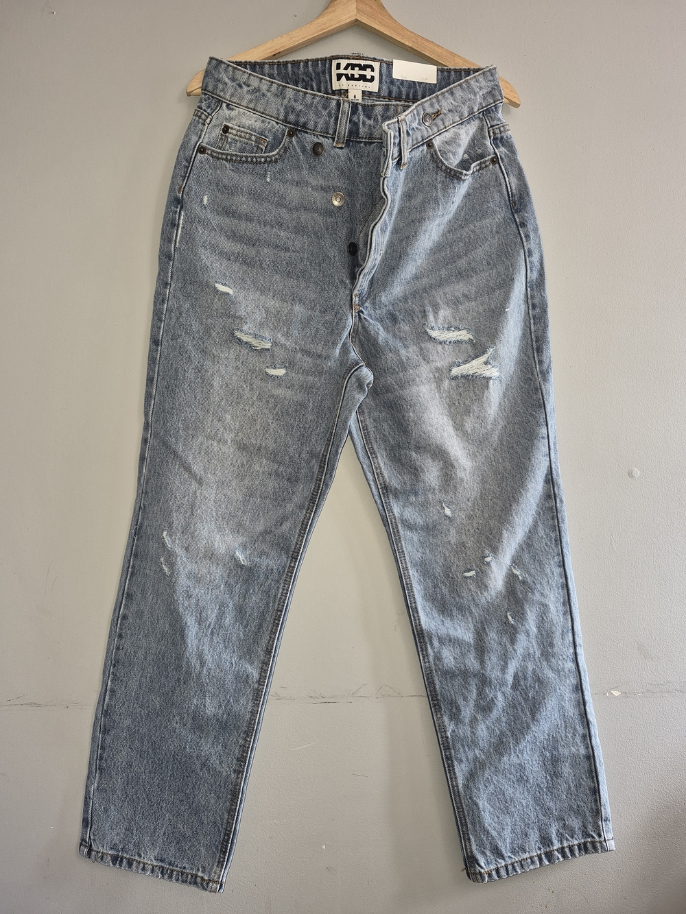 KBB By  KAHLANA Women's Light Blue Straight-Leg Distressed Jeans